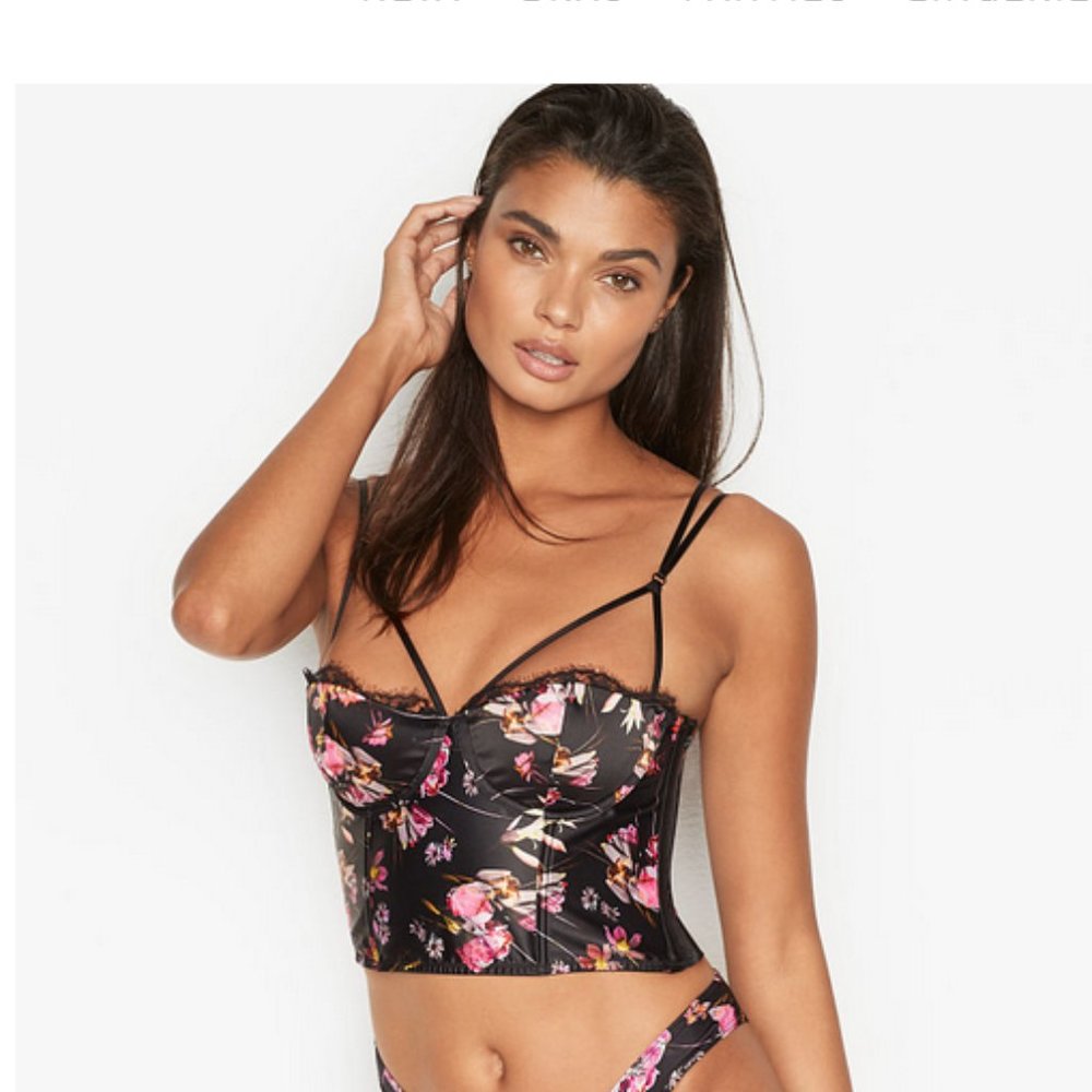 VS - 32C Black Floral Lightly Lined Bustier